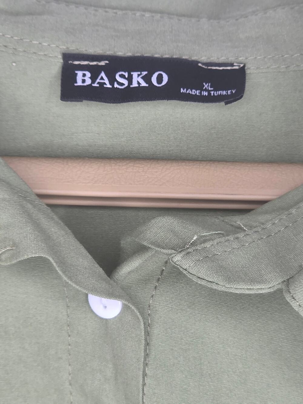Basko XL Olive Green Button-Up Shirt With Sequin Evil Eye Embroidery Embellished